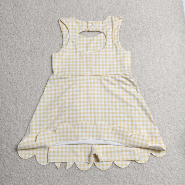 GSD3027 RTS toddler clothes yellow gingham girl yoga summer dress sports clothing