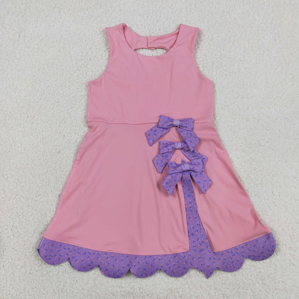 GSD3028 RTS toddler clothes pink bows girl yoga summer dress sports dress atheletic dresses