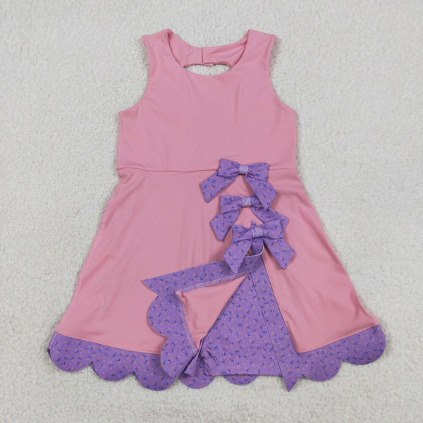 GSD3028 RTS toddler clothes pink bows girl yoga summer dress sports dress atheletic dresses