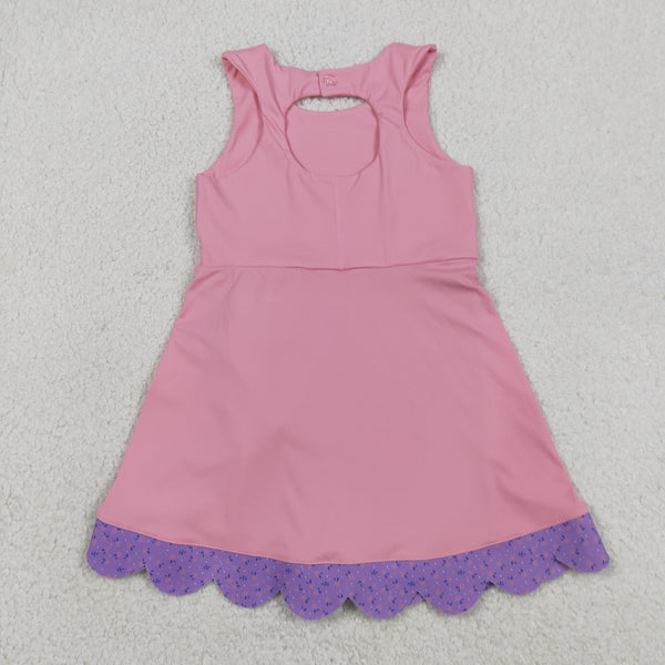 GSD3028 RTS toddler clothes pink bows girl yoga summer dress sports dress atheletic dresses