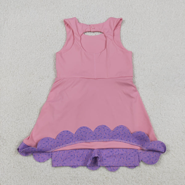 GSD3028 RTS toddler clothes pink bows girl yoga summer dress sports dress atheletic dresses