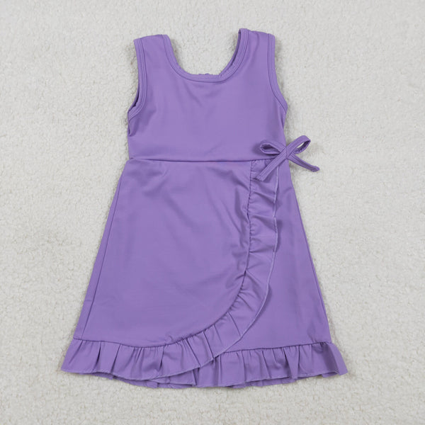 GSD3036 RTS toddler clothes purple girl yoga summer dress purple sports dresses