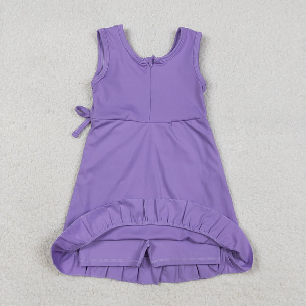 GSD3036 RTS toddler clothes purple girl yoga summer dress purple sports dresses