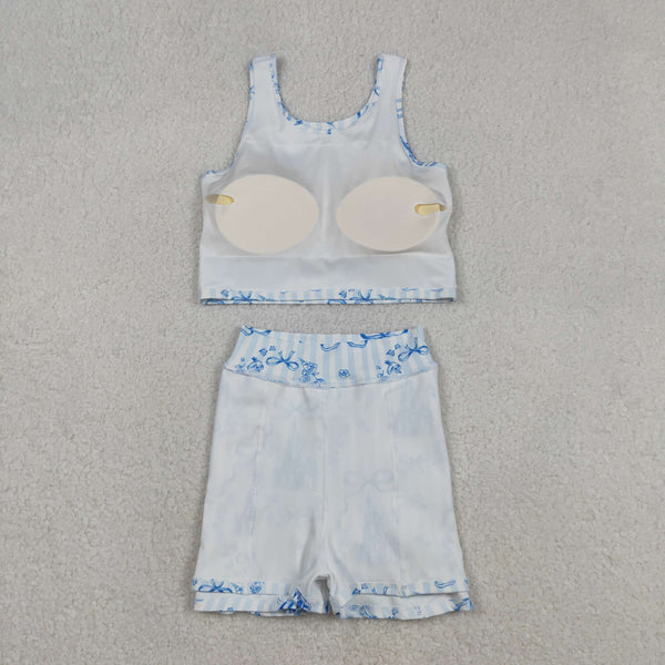 GSD3067 baby girl clothes blue castle  toddler girl yoga skirt outfit sports clothing set