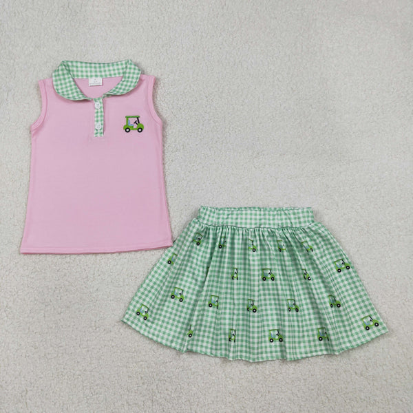 GSD3120 RTS  toddler girl clothes golf girl summer embroidery skirt set