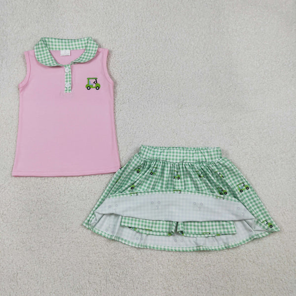 GSD3120 RTS  toddler girl clothes golf girl summer embroidery skirt set