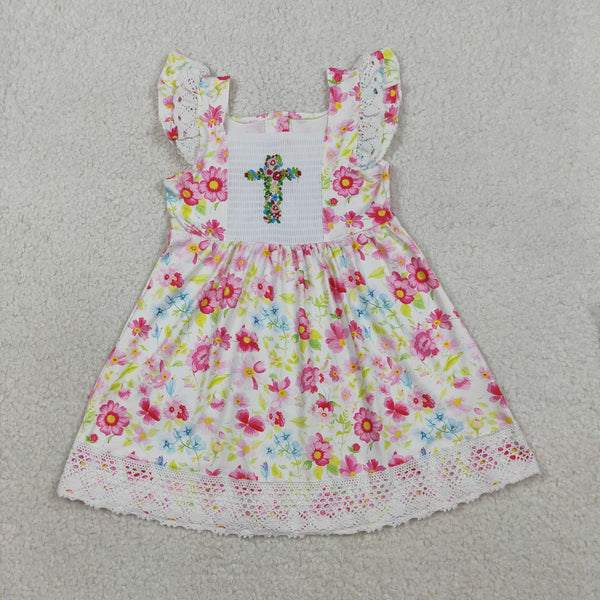 GSD3313 RTS kids girl clothes cross smock easter clothes girl spring floral dress