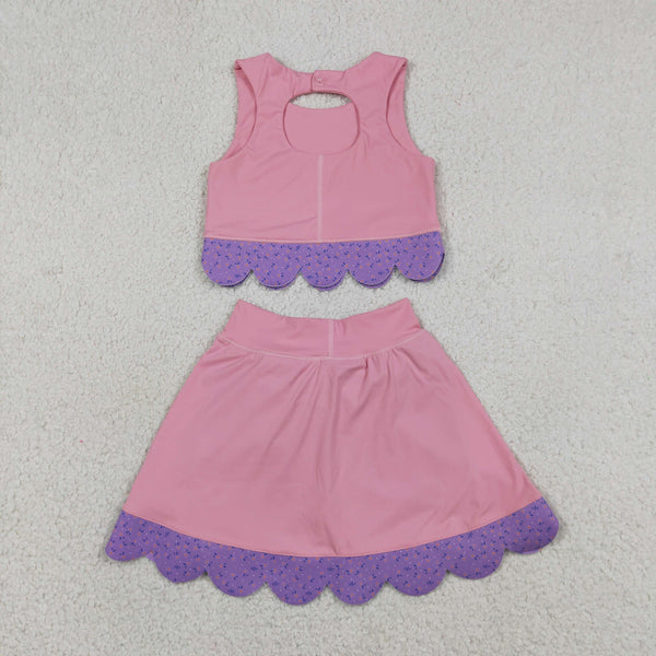 GSD3319 RTS toddler girl clothes pink bows girl yoga summer skirt set sports clothing outfit
