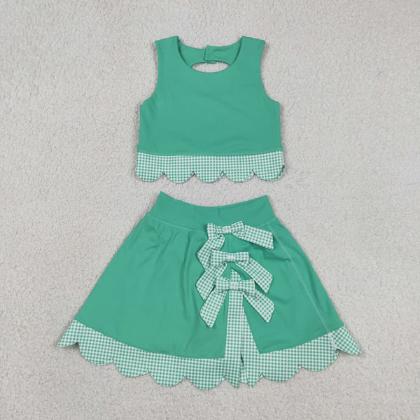 RTS Matching clothing kids athletic mixed print baby girl sleeveless scallop skirt fall clothing-2026.9.9