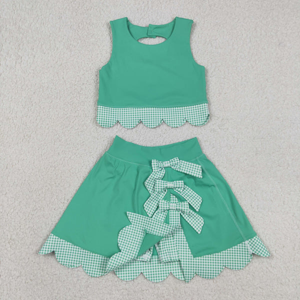 GSD3320 RTS toddler girl clothes green girl yoga summer skirt set sports outfit