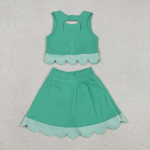 GSD3320 RTS toddler girl clothes green girl yoga summer skirt set sports outfit