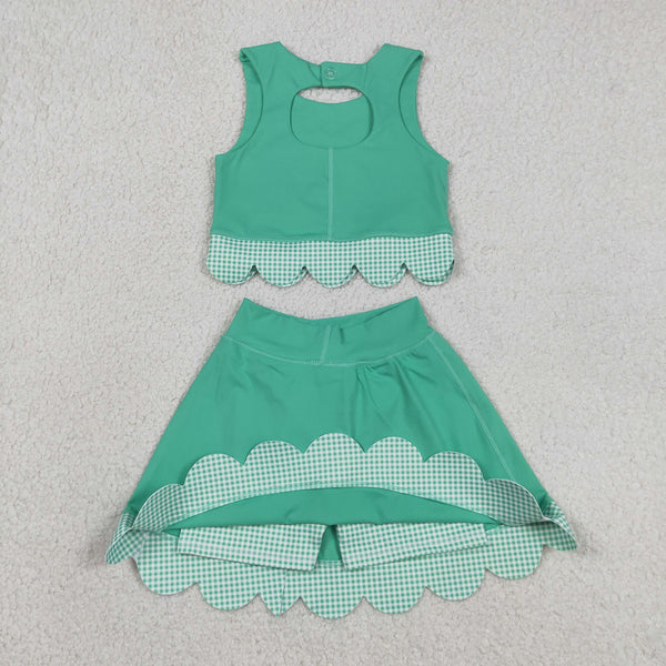 GSD3320 RTS toddler girl clothes green girl yoga summer skirt set sports outfit