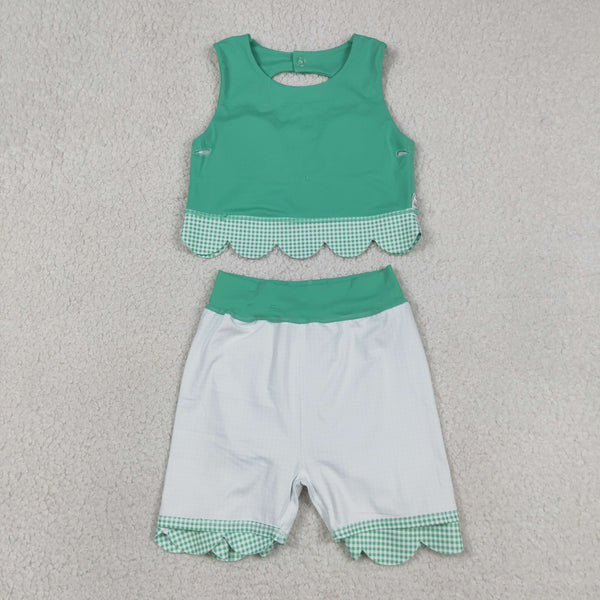GSD3320 RTS toddler girl clothes green girl yoga summer skirt set sports outfit