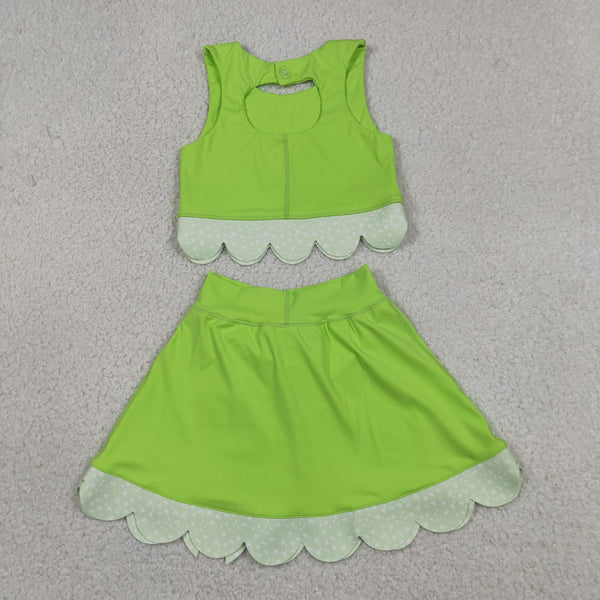 GSD3322 RTS  toddler girl clothes green print girl yoga summer skirt set