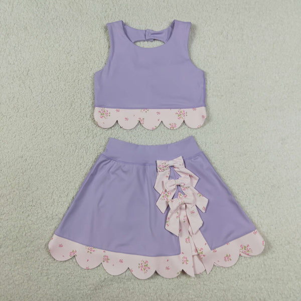 RTS Matching clothing kids athletic mixed print baby girl sleeveless scallop skirt fall clothing-2026.9.9