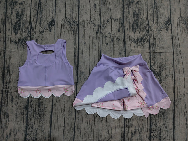 GSD3323 pre-order  toddler girl clothes purple print girl yoga summer skirt set-real pic 2026.4.2