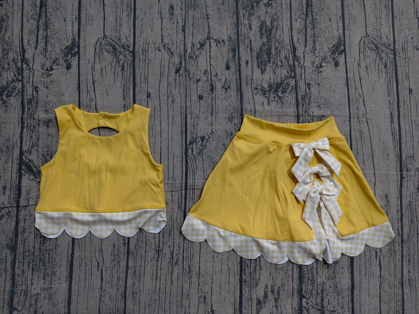 GSD3324 pre-order  toddler girl clothes yellow print girl yoga summer skirt set-real pic 2026.4.2