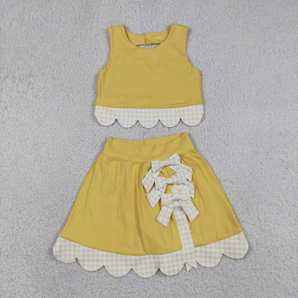RTS Matching clothing kids athletic mixed print baby girl sleeveless scallop skirt fall clothing-2026.9.9
