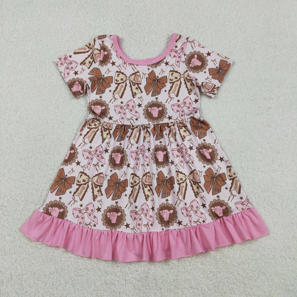 RTS GSD3384  toddler girl clothes pink bows print girl summer dress