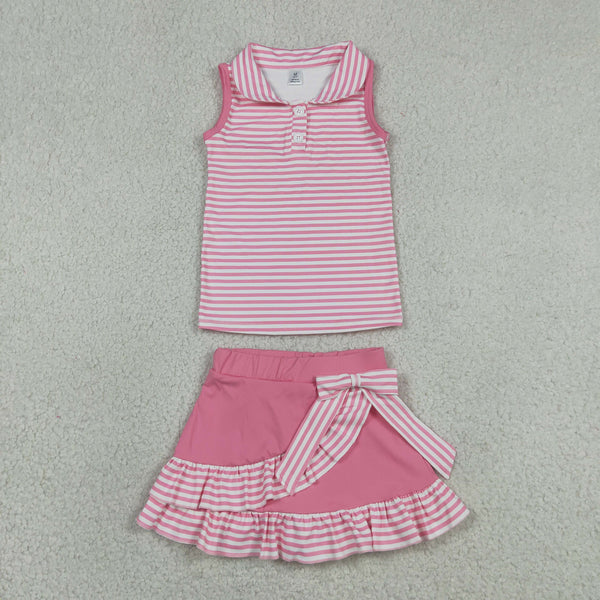 GSD3408  RTS toddler girl clothes pink girl summer skirt set sports clothing set
