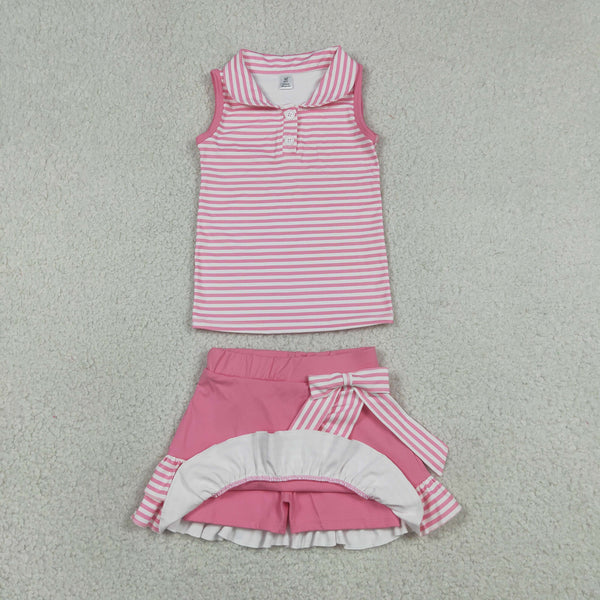 GSD3408  RTS toddler girl clothes pink girl summer skirt set sports clothing set