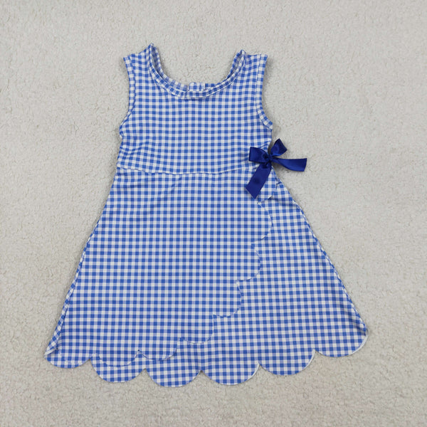 GSD3427  RTS  toddler girl clothes blue gingham print girl yoga summer skirt Dress