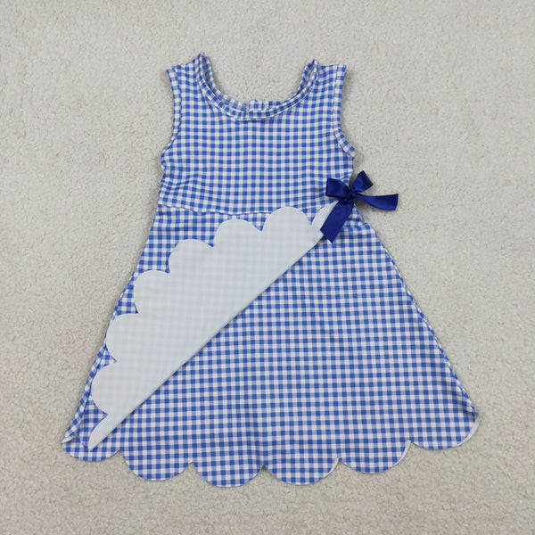 GSD3427  RTS  toddler girl clothes blue gingham print girl yoga summer skirt Dress