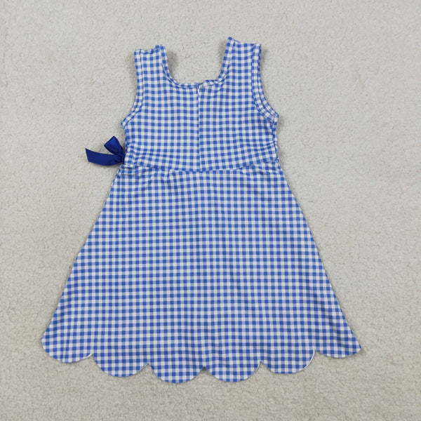 GSD3427  RTS  toddler girl clothes blue gingham print girl yoga summer skirt Dress