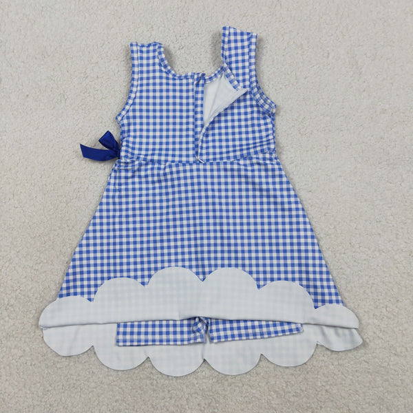GSD3427  RTS  toddler girl clothes blue gingham print girl yoga summer skirt Dress