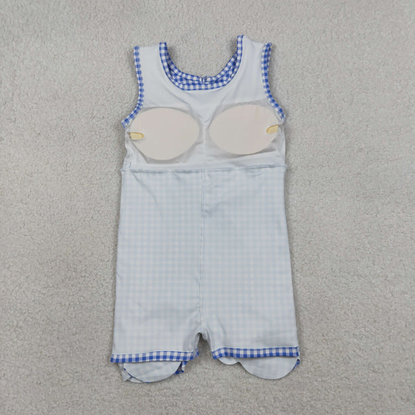 GSD3427  RTS  toddler girl clothes blue gingham print girl yoga summer skirt Dress