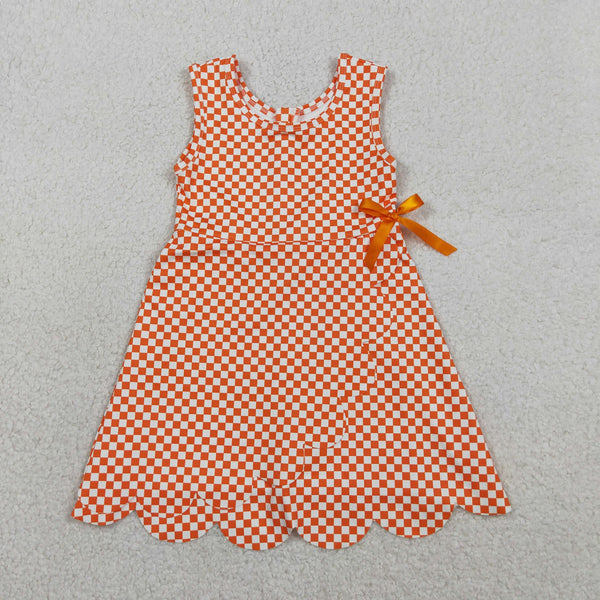 RTS GSD3428 toddler girl clothes orange gingham print girl yoga summer  dress sports dresses