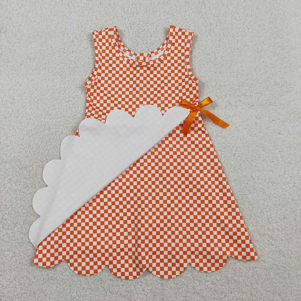 RTS GSD3428 toddler girl clothes orange gingham print girl yoga summer  dress sports dresses