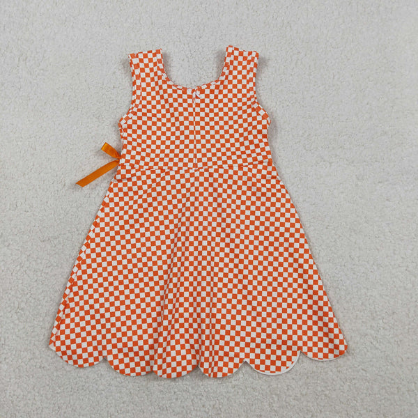 RTS GSD3428 toddler girl clothes orange gingham print girl yoga summer  dress sports dresses