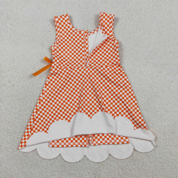 RTS GSD3428 toddler girl clothes orange gingham print girl yoga summer  dress sports dresses