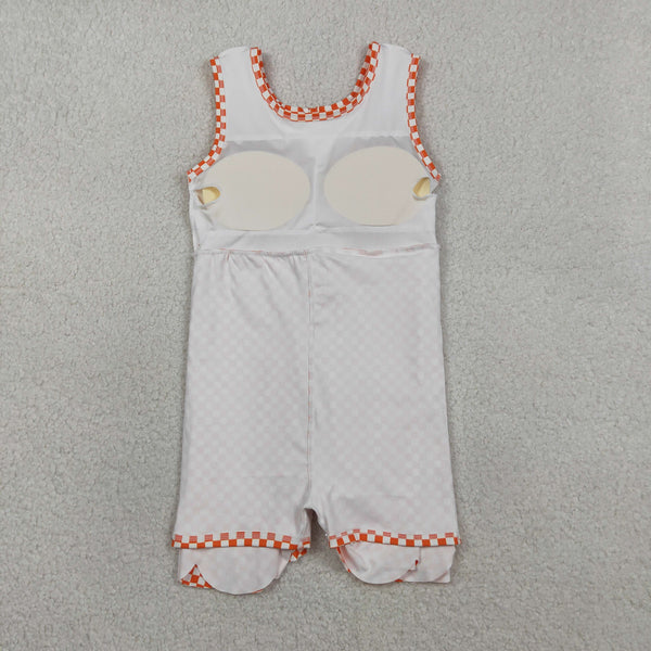 RTS GSD3428 toddler girl clothes orange gingham print girl yoga summer  dress sports dresses