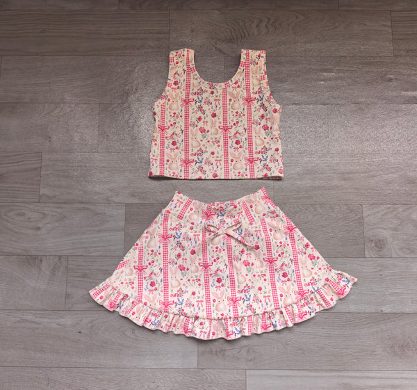 No MOQ GSD3496 toddler girl clothes Easter bunny floral gingham print sleeveless top and skirt outfit-real pic 2026.10.30