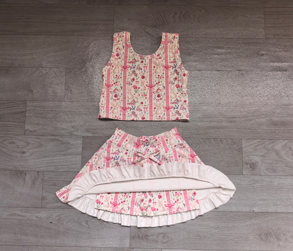 No MOQ GSD3496 toddler girl clothes Easter bunny floral gingham print sleeveless top and skirt outfit-real pic 2026.10.30