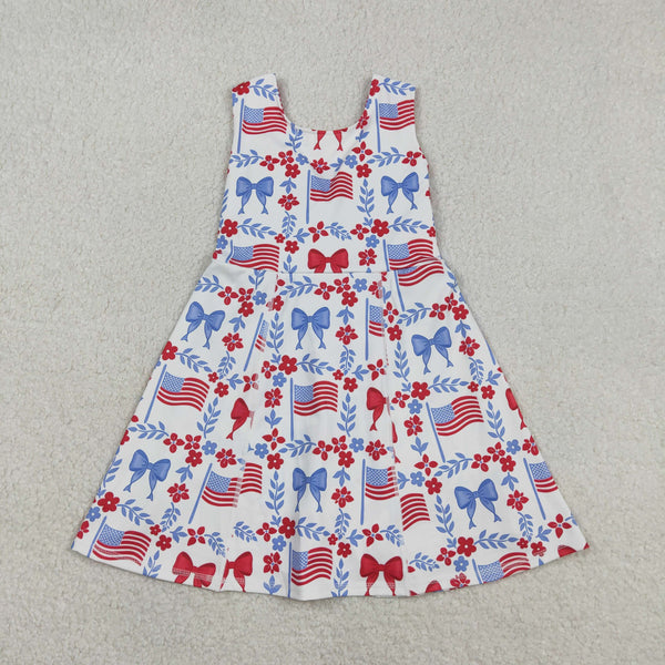 GSD3500 RTS toddler clothes flag print girl 4th of July yoga summer dress sports yoga dress