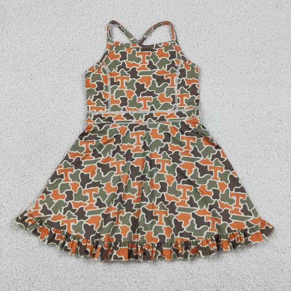 GSD3590 RTS toddler clothes  state camo print girl yoga summer dress
