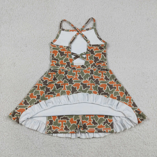 GSD3590 RTS toddler clothes  state camo print girl yoga summer dress