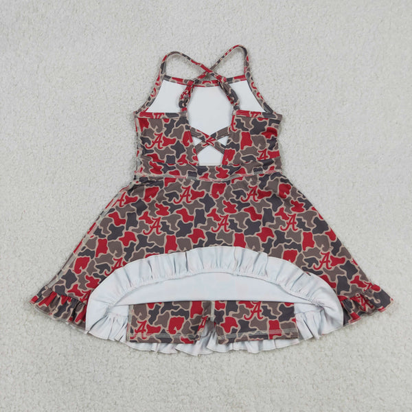 GSD3592 RTS toddler clothes  state camo print girl yoga summer dress atheletic dress