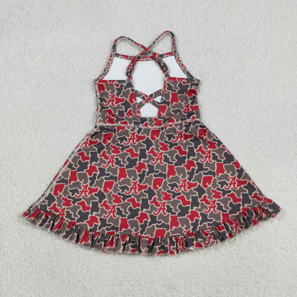 GSD3592 RTS toddler clothes  state camo print girl yoga summer dress atheletic dress