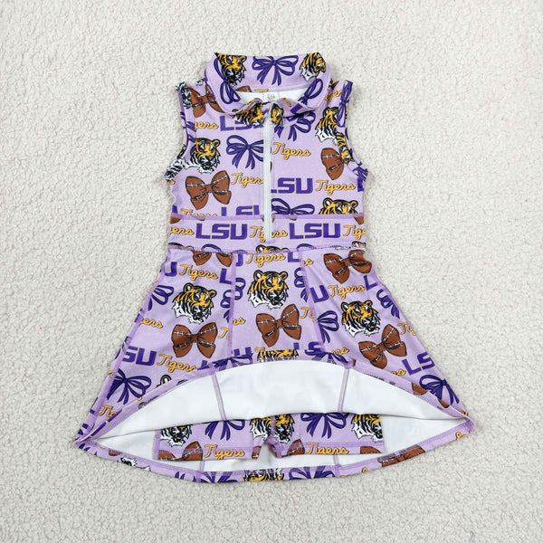 RTS GSD3604 toddler clothes state bows LSU Tigers girl yoga summer dress Sports clothing