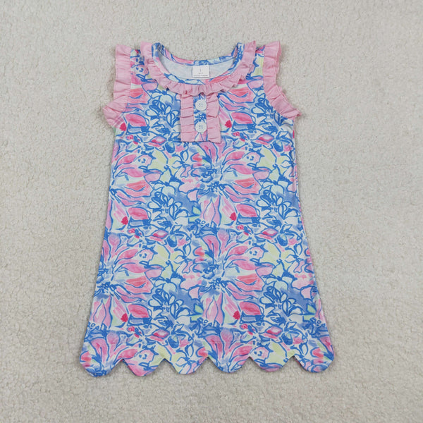 GSD3627 RTS kids girl clothes flower print girl summer dress