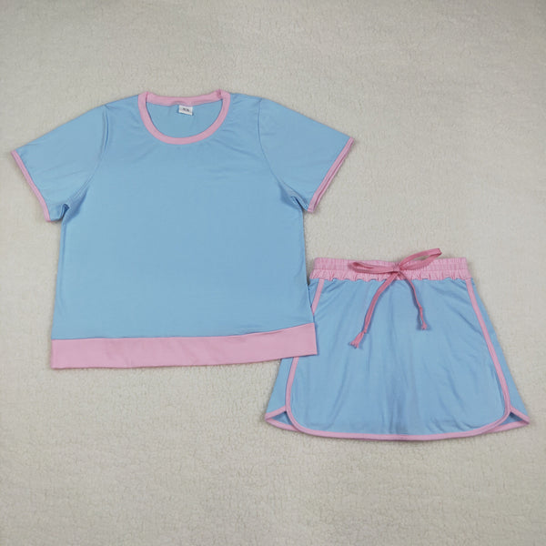 GSD3674 RTS adult pajamas blue cotton adult women summer set summer shorts set