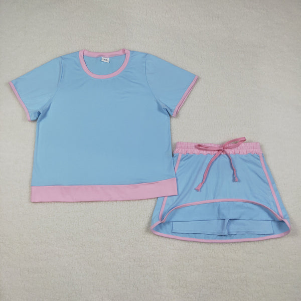 GSD3674 RTS adult pajamas blue cotton adult women summer set summer shorts set