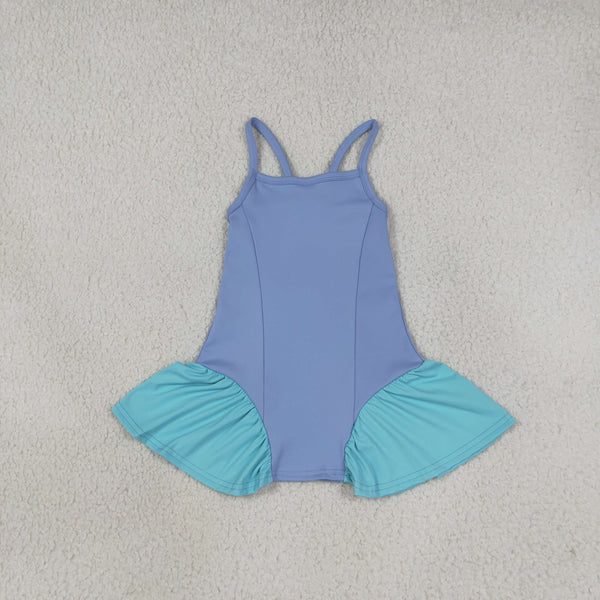 RTS GSD3693 toddler girl yoga clothes solid blue sleeveless top