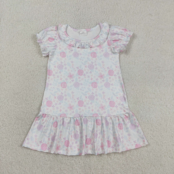 GSD3717 RTS kids girl clothes flower print girl summer dress