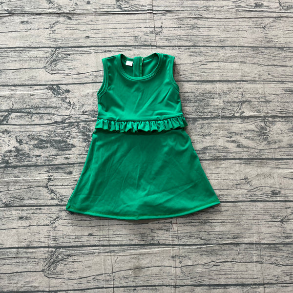 GSD3742 pre-order toddler clothes green print girl yoga summer dress-real pic 2026.5.4