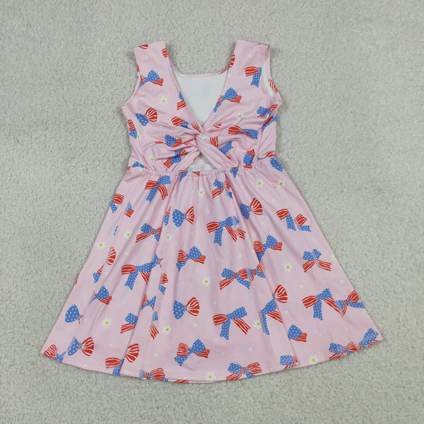 GSD3748 RTS toddler clothes bows girl 4th of July yoga summer dress atheletic dress